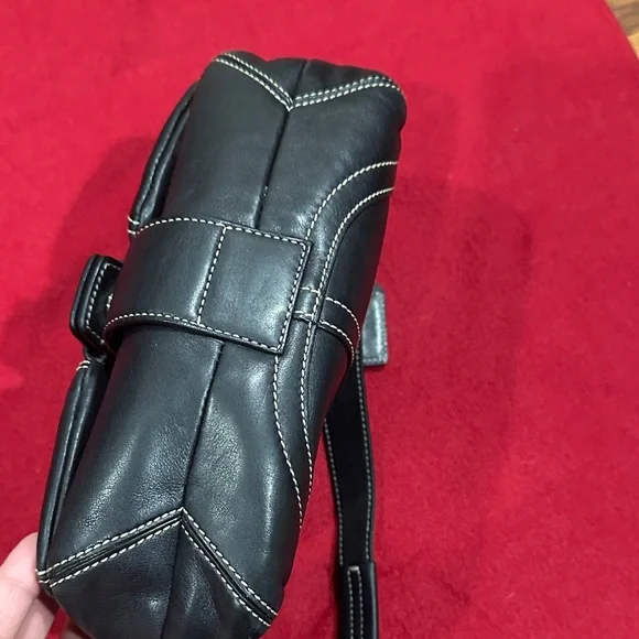 Coach Black Leather Shoulder Bag with Stitching - Picture 7 of 12